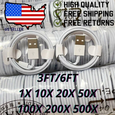 Wholesale USB Charger Cable Cord 3/6FT For iPhone 12 11 PRO XR X XS MAX 8 7 6S - Image 1 of 4