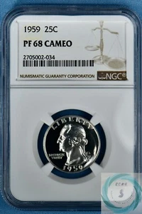 1959 Washington Quarter NGC PF 68 CAMEO - Tougher Date Brilliant CAMEO!!! - Picture 1 of 12