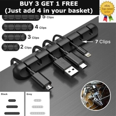 Cable Holder Management Clips Ties Charger Wire Tidy Lead Desk USB Organizer UK - Image 1 of 4