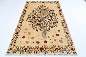 6 x 8 ft Oriental Tree Beige Area Rug Afghan Hand Knotted Veg dye Wool TribalRug - Picture 1 of 12
