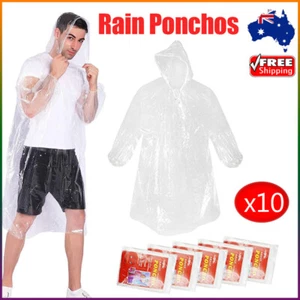 10PCS Disposable Clear Ponchos Emergency Rain Coats Adult Raincoat for Camping - Picture 1 of 8