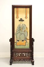 Hand Painted Asian Chinoiserie Screen on Hardwood Stand