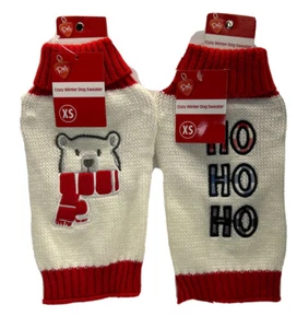 Winter Hundepullover weiß mit Eisbär und Ho-Ho-Ho Größe XS 8" weich & warm neu - Bild 1 von 7