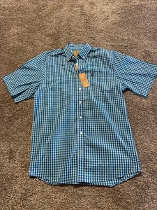 Gunnison Creek Mens Shirt Button Down Size Large TALL Short Sleeve Blue Plaid - Picture 1 of 9