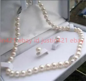 Genuine Natural 7-8mm White Cultured Pearl Necklace 18" Earrings Set - Picture 1 of 12