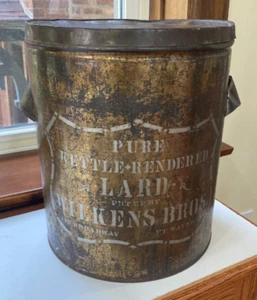 Pure Kettle Rendered Lard Wilens Bros. Fort Wayne IN Stenciled Large Tin Can - Picture 1 of 14
