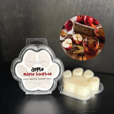 Wax Melt Paw Print/Apple Maple Bourbon Scent/Vegan Coconut Soy Wax - Image 1 of 4