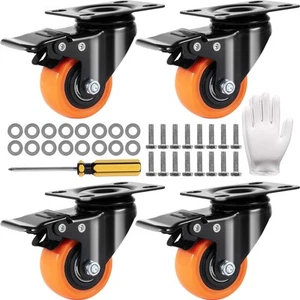 Caster Wheels Swivel Plate Casters 4 Pack 2" Heavy Duty with Locking Brake - Picture 1 of 12