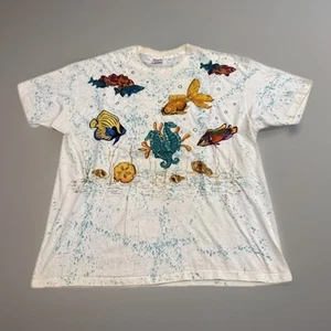 Arte de caballito de mar vintage de peces dorados de los años 80 con impresión brillante pintura XL blanca - Imagen 1 de 12