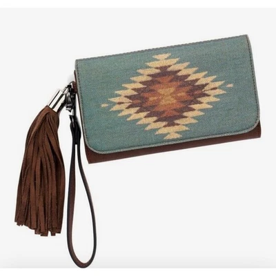 Bolso sin asas Nocona estampado azteca billetera occidental suroeste marrón aguamarina Foto 1 de 4