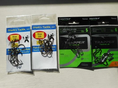 Lote de 4- Trapper 4/0 6ct, Trapper 3/0 5ct, 2 x Starks Tackle 2/0 10ct Gancho Gusano Foto 1 de 4