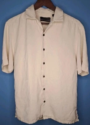 Camisa con botones Johnston Murphy artesanal para hombre pequeña 100 % seda tostada cachemira Foto 1 de 4