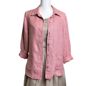 Sigrid Olsen Linen Chore Coat Jacket Womens Small Button Front Utility Pockets - Picture 1 of 13