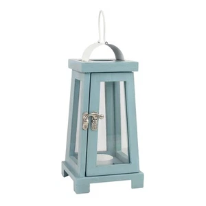 Coastal Worn Blue Wooden Tea Light Candle Lantern with Handle - Picture 1 of 8