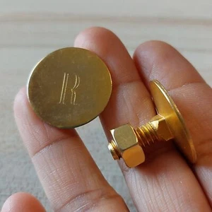 Screw and Nut Bolt Gold Tone with engraved Letter R Initial Cufflinks - Picture 1 of 4