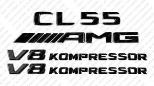 Black Gloss Emblems Badges Logos for Mercedes-Benz CL55 V8 Kompressor AMG C215 - Picture 1 of 9