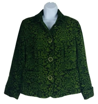 Chaqueta Blazer Talbots Pana Mujer 8P Verde Floral Jacquard Bolsillos con Botones  Foto 1 de 4