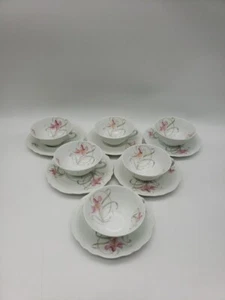 Juego Para 6 TAZAS Y PLATILLOS FLORALES Galerie De France Limoges Francia - Imagen 1 de 12