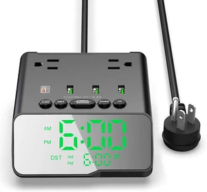 Electronic Alarm Clock with USB Charger Power Strip, 6FT Power Cord Alarm Clock - Picture 1 of 12