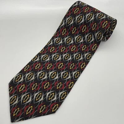 Corbata de seda geométrica vintage 100 % seda italiana Via Manzoni negra roja hecha en EE. UU. Foto 1 de 4