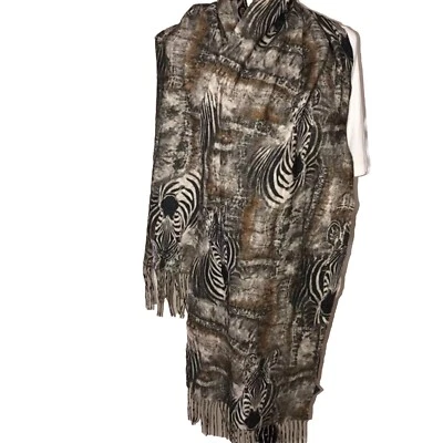 Bufanda de Lana Estampado de Cebra Francesco Biasia Hecha en Italia Unisex Reversible Safari Foto 1 de 4