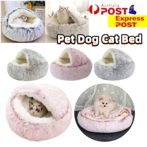 Pet Cat Calming Bed Cuddle Soft Warm Plush Cave Igloo Sleeping Nest Tent House - Picture 1 of 25