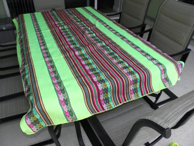New From Peru Andean Cotton Table Cloth Table Cover 80x47" Fluorescent Green - Image 1 of 2