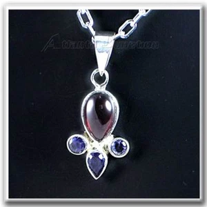  Granat & Iolith Träne Silber Anhänger mit Kette__925 Sterling Silber - Bild 1 von 3