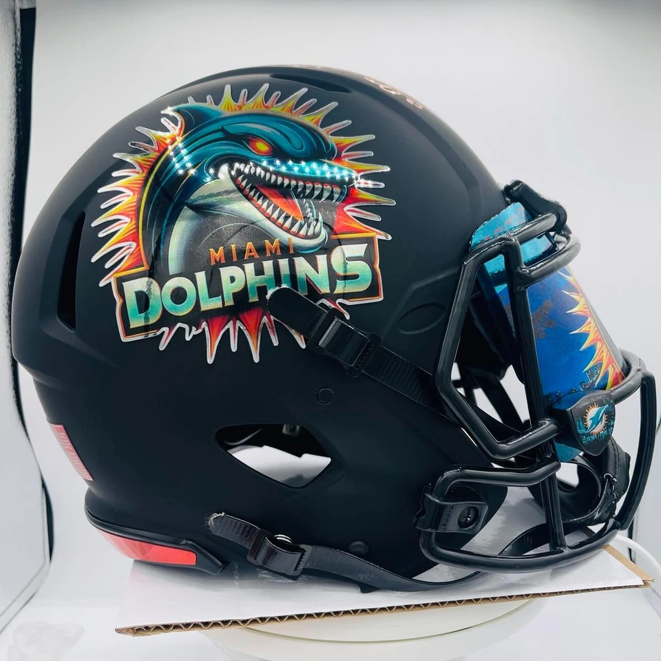 Calcomanías cromadas eclipse personalizadas auténticas tamaño completo firmadas por Ronnie Brown de los Miami Dolphins Foto 1 de 4