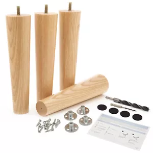 Furniture Legs Set of 4, Premium 8 inch Ash Wood Mid Century Replacement Feet - Picture 1 of 8