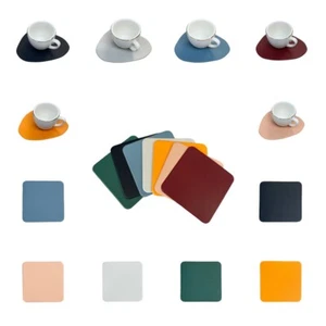 4 Packs Solid Color Faux Leather Cup Wad Square Placemats Petal Shaped Coasters - Picture 1 of 18