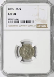 1889 3cn Three-Cent Nickel NGC AU58 - Picture 1 of 4