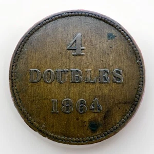 1864 Guernsey 4 Doubles Coin KM#5 4.81gr L4681 - Picture 1 of 2