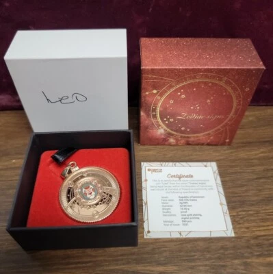 Moneda de plata Camerún 2021 500 francos signos del zodiaco con oro rosa en bisel - Leo. Foto 1 de 4