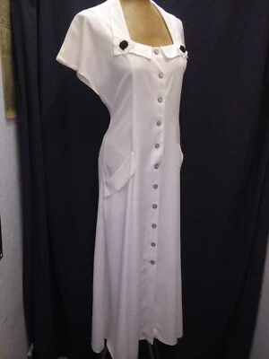 Vintage 1940's Style White Rayon Dress by Wild Rose Size S/M - Изображение 1 из 4