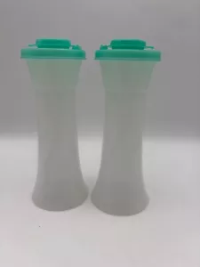 Tupperware Teal LARGE 6" Hourglass Salt and Pepper Shaker Set, Airtight Lids - Picture 1 of 6