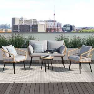 Outdoor Rattan Patio Set – Wicker Seating with Cushions & Coffee Table - Picture 1 of 13