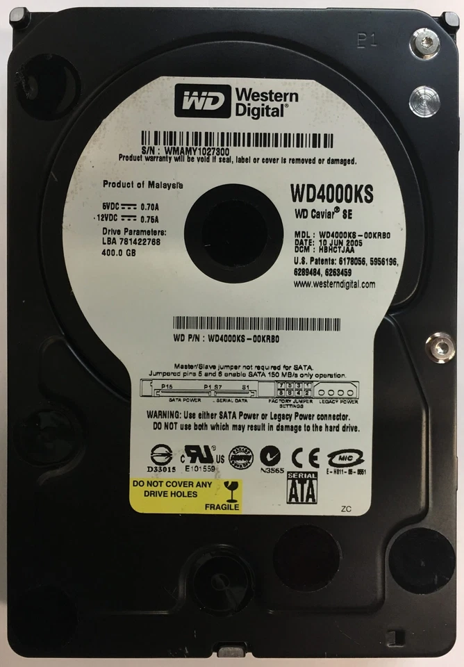 WD4000KS-00KRB0 - Western Digital 400GB 7200 RPM SATA 3.5" HDD - Image 1 of 1