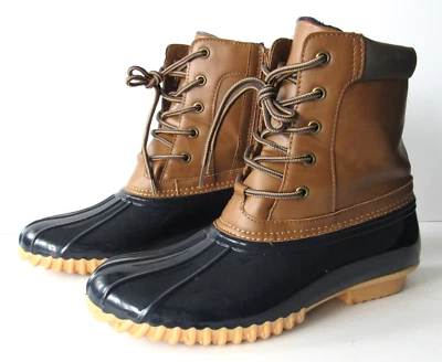 SPORTO Womens size 10 Tan Navy Rubber Duck Winter Snow Boots Flannel Lined Zip - Image 1 of 4