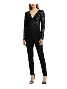 Lauren Ralph Lauren Women's Black Sequined Long Sleeve V Neck Jumpsuit Size 16 - Picture 1 of 3