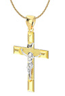 Ladies 14k Yellow Gold Angled Cross Crucifix Pendant Necklace, 32mm