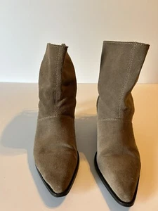 ZARA Beige Suede Leather Ankle Boots with side Fringe Cowboy Sz 39 USA 7.5 - Picture 1 of 11
