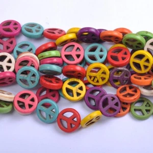 Joyería y relojes de 15 mm con cuentas símbolo de paz turquesa blanco color mezclado de 1 hilo - Imagen 1 de 10