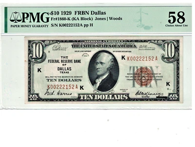  1929 $10 FRBN DALLAS PMG CHOICE ABOUT UNC 58 - Image 1 of 2