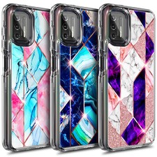 For Motorola Moto G Stylus (2021) Luxury Marble Case + Tempered Glass Protector