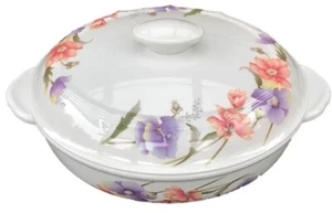 Hibiscus 100% Melamine Serving Bowl with Lid 9.5"L X 8.5"W X 3.5"H (80 oz) White - Picture 1 of 12
