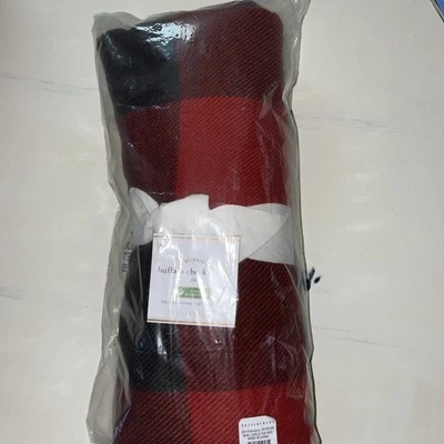 全新 Pottery Barn BUFFALO 格子 /格子 - 红色和木炭黑色条纹 — 第 1/2 张图片