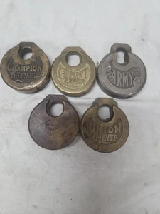 5-teiliges Set Antik Messing Pfannkuchen Vorhängeschloss Schloss Armee Union Riese DK Champion ohne Schlüssel - Bild 1 von 5