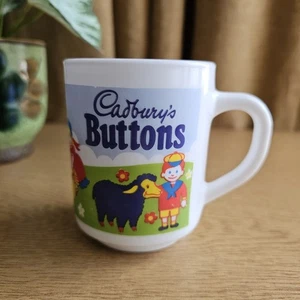 Cadburys Buttons Mug Arcopal France Milk Glass Pyrex Cup 1980s - Picture 1 of 7