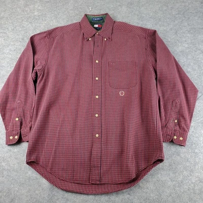 Vintage Tommy Hilfiger Button Up Shirt Mens Medium Red Black Checkered Collared - Imagem 1 de 4